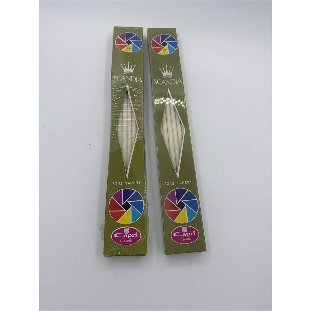 Vintage 1967 Scandia Capri Candles Slim 12-15 Inch Tapers Cream New Set Of 2